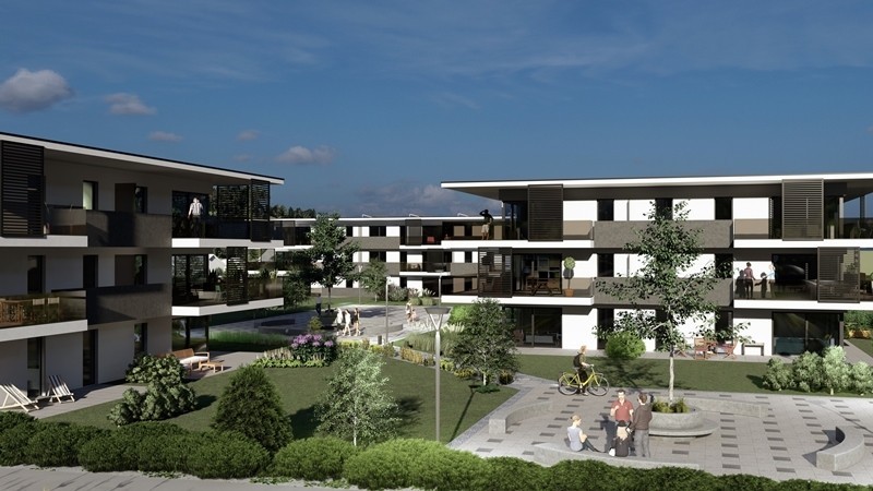 Le projet de « Résidence Taher » à Bassecourt prévoit la construction de trois immeubles, qui comporteront 42 appartements au total, une piscine, un espace bien-être et trois surfaces commerciales. (Photo: archives)