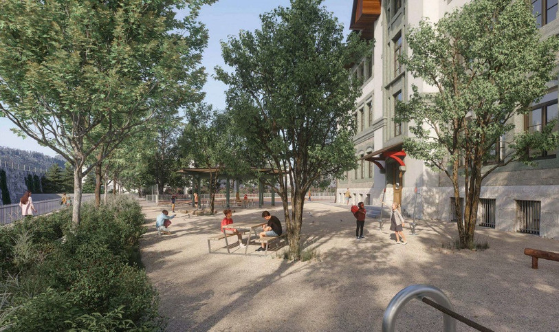 Une image de synthèse pour dévoiler les allures de la nouvelle cour du Collège. (Image : Ville de Moutier).