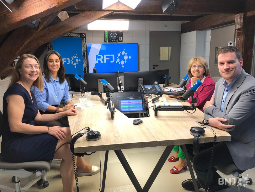 Les quatre socialistes jurassiens qui ont participé à l'émission « La parole aux partis » ce lundi matin sur RFJ (de gauche à droite). Mathilde Crevoisier Crelier, Leïla Hanini, Elisabeth Baume-Schnieder et Loïc Dobler.