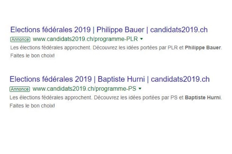 Les annonces telles qu'elles apparaissent lors d'une recherche sur Google.
