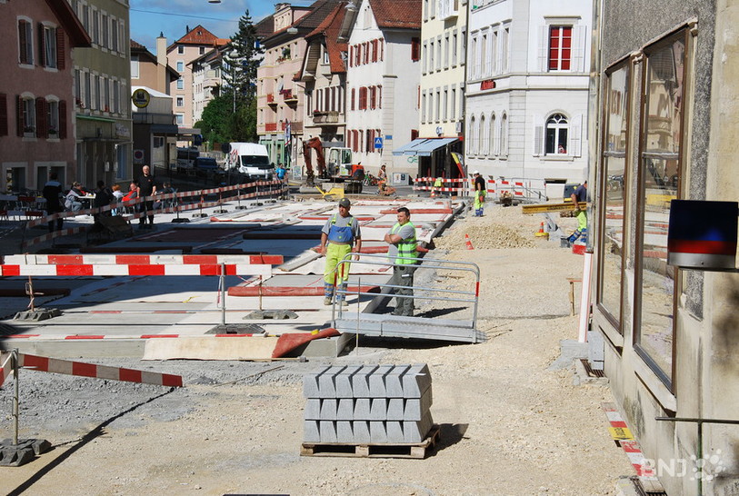 Vue du chantier de rénovation du centre de St-Imier.