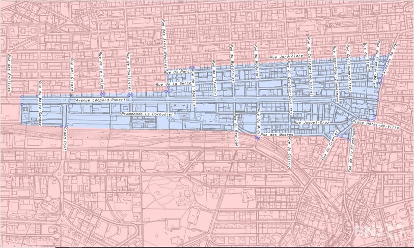 La nouvelle zone bleue qui entrera en vigueur en juillet 2020. (Plan: Ville de La Chaux-de-Fonds)