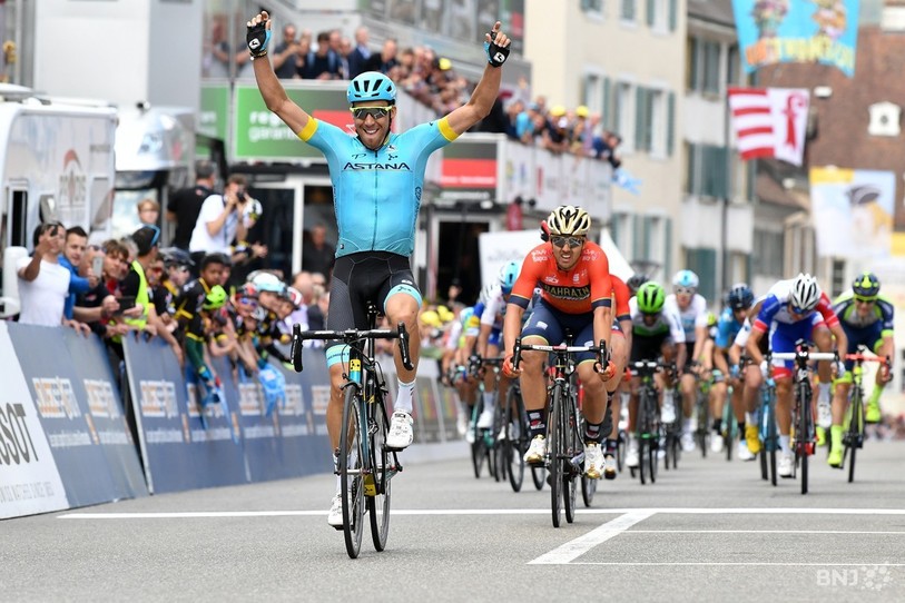 Oscar Fraile est le dernier vainqueur d'une étape du Tour de Romandie arrivée dans le Jura. C'était à la Rue du 23-juin à Delémont le 25 avril 2018. (Photo d'archives)