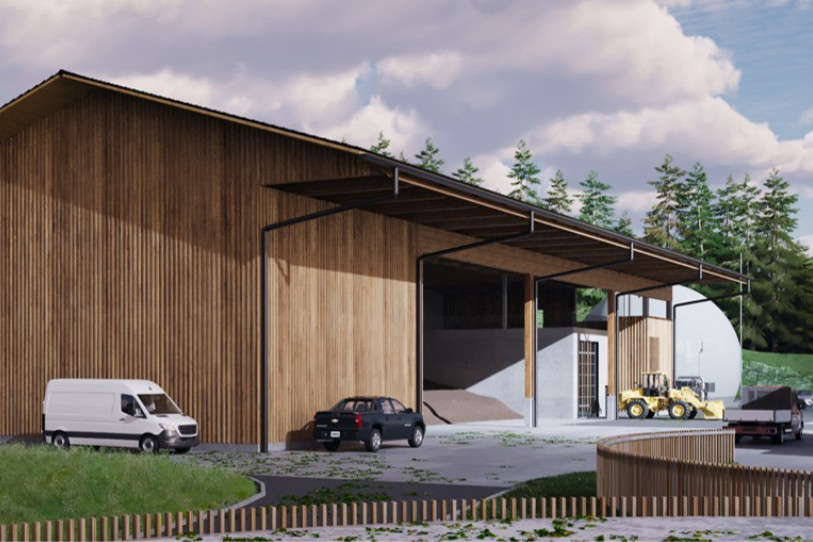 Illustration de la future centrale de biogaz Agriteos, qui produira du biométhane à partir de matières agricoles et de déchets verts. (Photo : Viteos)