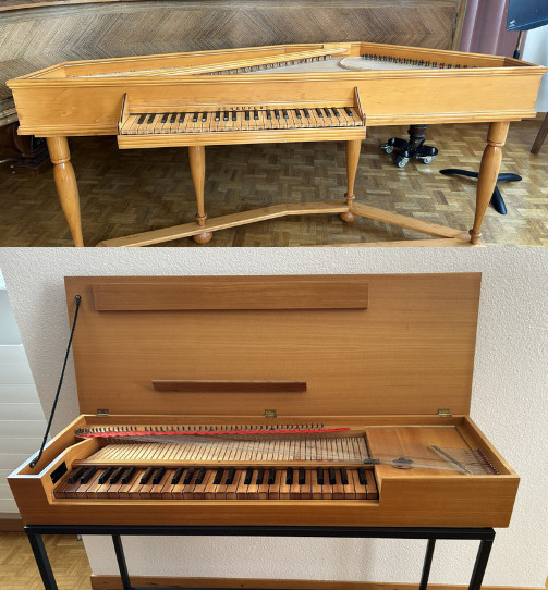 Un virginal (en haut) et un clavicorde (en bas) ont été offerts dernièrement au Conservatoire par Charles-André Schleppy (photo : Conservatoire de musique neuchâtelois).