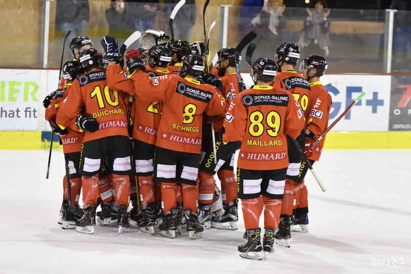 La joie du HC Franches-Montagnes (photo : Georges Henz/archives).