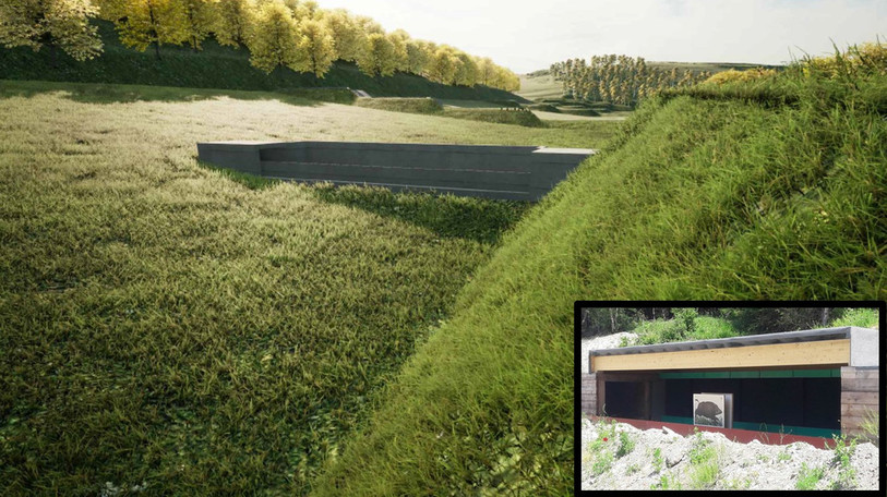 La ligne de tir à 50 mètres permet de viser une cible mouvante. (Photomontage : Office de l'environnement).