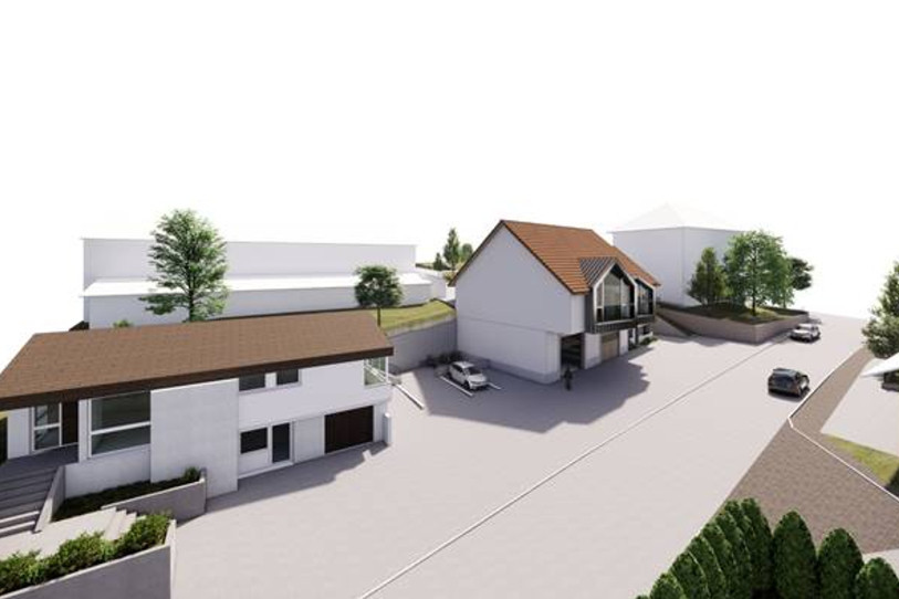 Le projet de quartier communal doit prendre place sur l'espace occupé actuellement à Chevenez par la voirie et l'administration (illustration : commune de Haute-Ajoie).