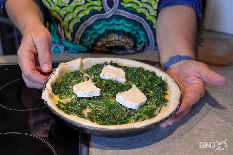 La quiche aux épinards et fromage de chèvre prête à passer au four à 180°