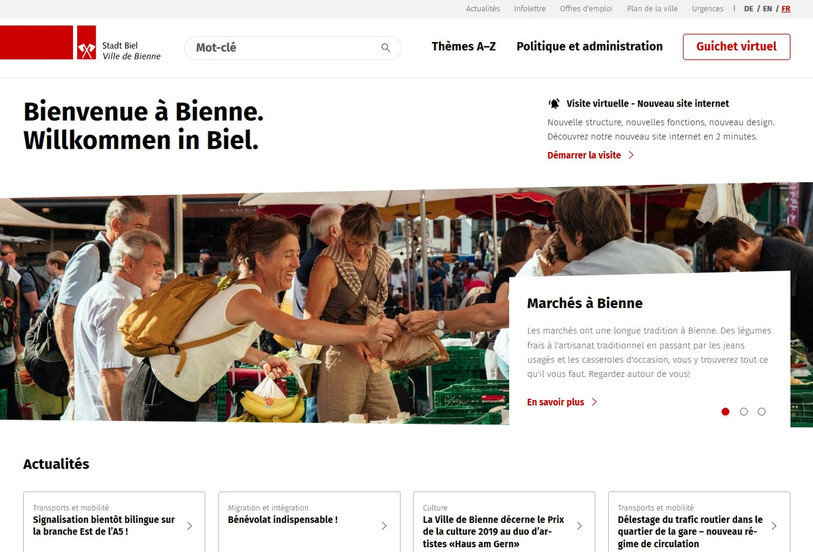 Le nouveau site internet de la ville de Bienne fait la part belle aux images. (Photo: biel-bienne.ch)