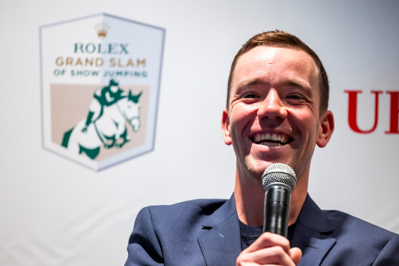 Anthony Bourquard a le sourire au moment d'aborder le concours hippique prestigieux de Genève. (Photo : Keystone/Salvatore di Nolfi)
