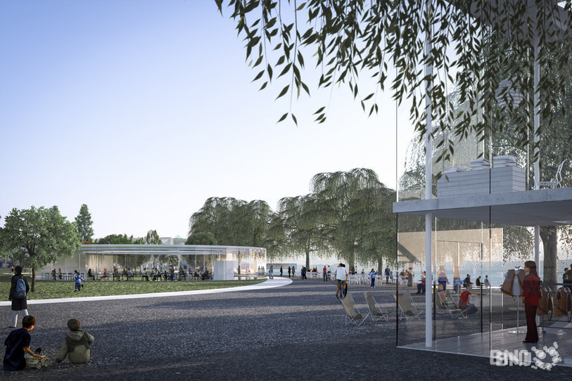 Image de synthèse du projet Ring aux Jeunes-Rives de Neuchâtel.