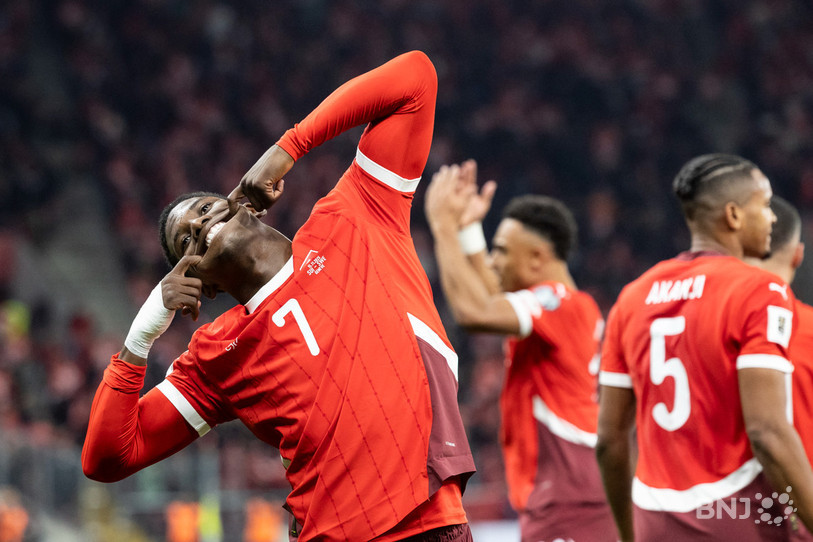 Breel Embolo et l'équipe de Suisse peuvent avoir le sourire après le tirage au sort pour la prochaine Coupe du monde. (Photo : archives KEYSTONE/Salvatore di Nolfi)