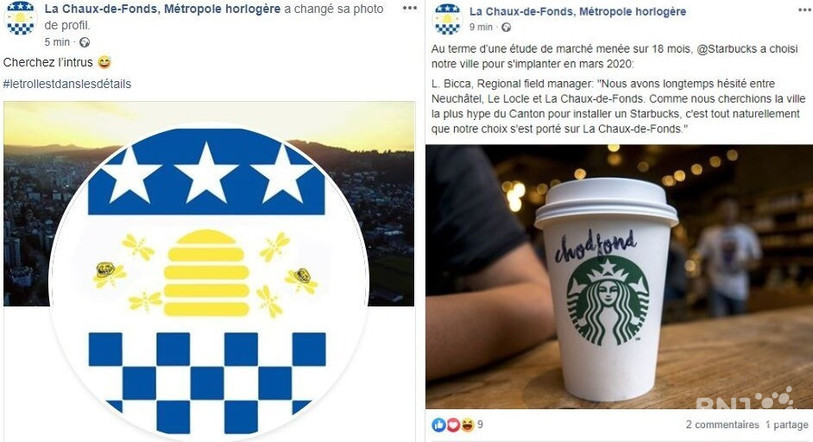 La photo de profil du compte Facebook a été modifiée et la page annonce la prochaine ouverture d'un café de la chaîne Starbuck. (Copies d'écran)