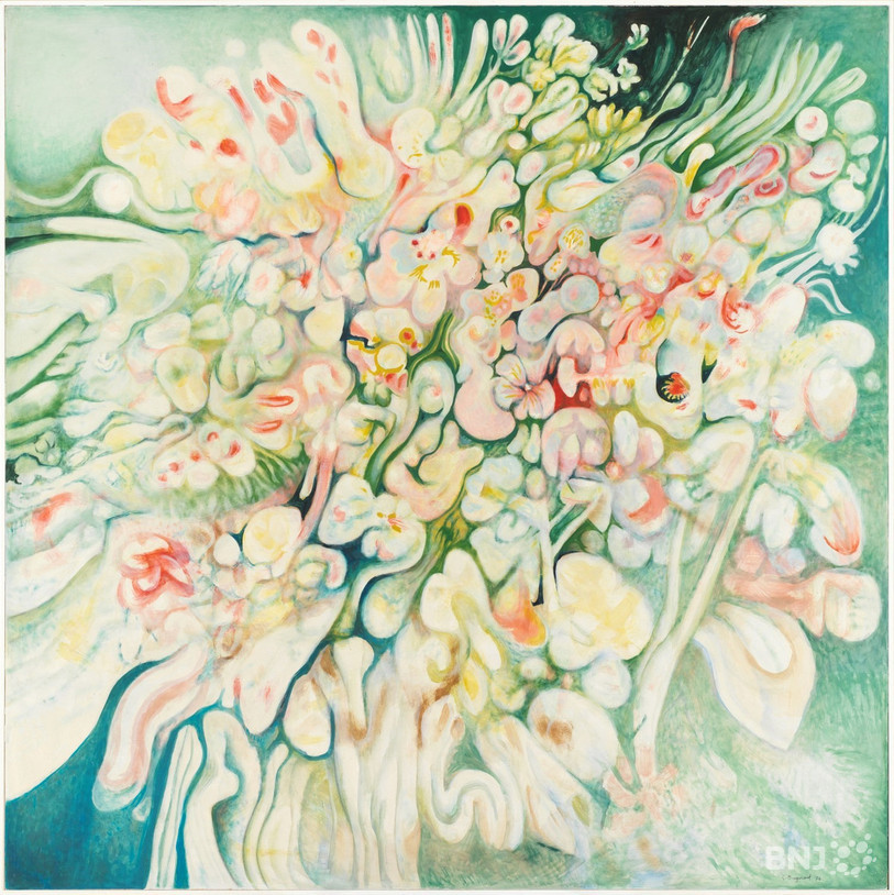 Bouquet, 1976, peinture à l’huile sur pavatex, 118 x 118 cm, coll. MHDP (image MHDP).