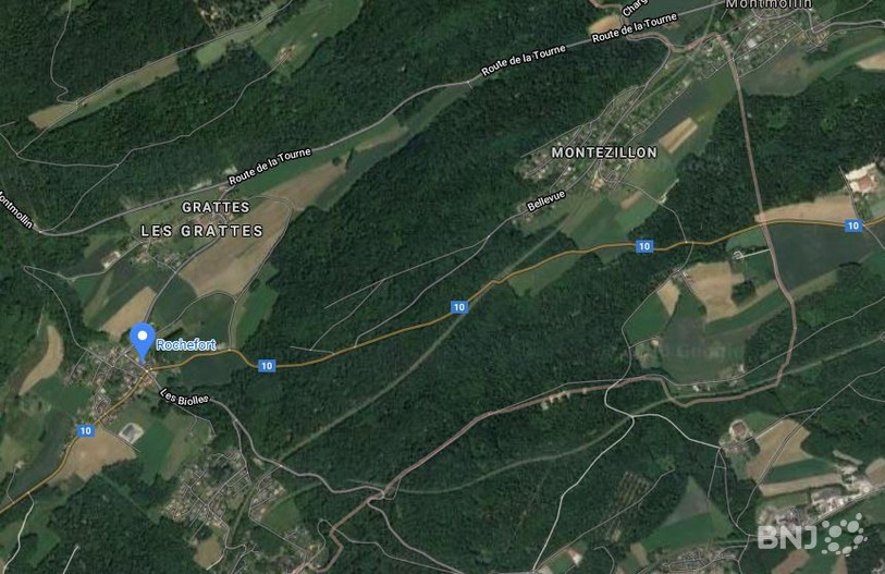 La H10 entre Rochefort et Corcelles est fermée. (Photo: Google maps).