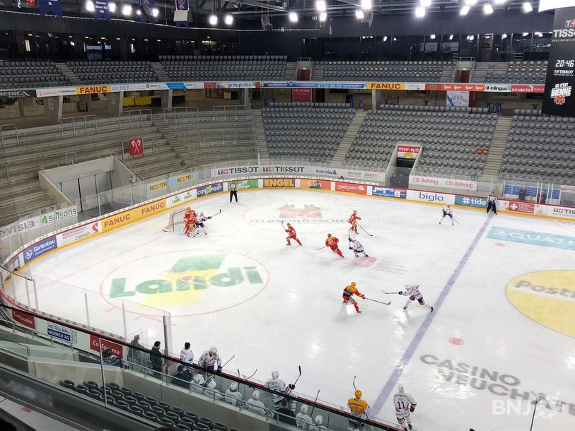 Le HCB a joué à huis clos vendredi à la Tissot Arena en raison des mesures décidées par le Conseil fédéral.
