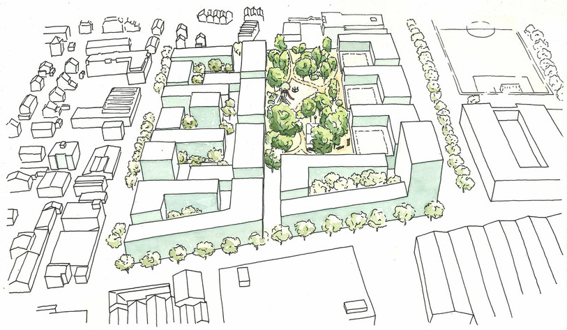 Le quartier prévoit un espace vert ouvert au public. (Image : Ville de Bienne)