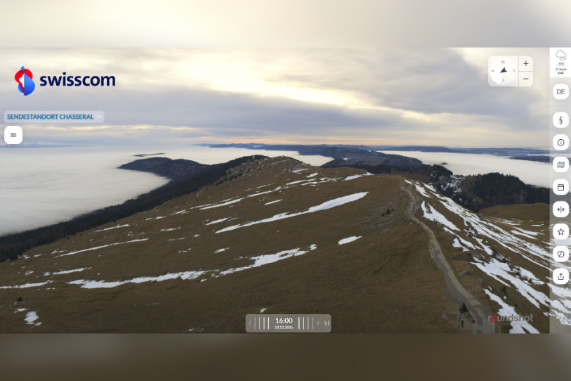 D’ici peu, il ne sera plus possible d’observer la mer de brouillard qui s’étend sur Plateau depuis la webcam de Chasseral. (Photo : capture d’écran chasseral.roundshot.com)