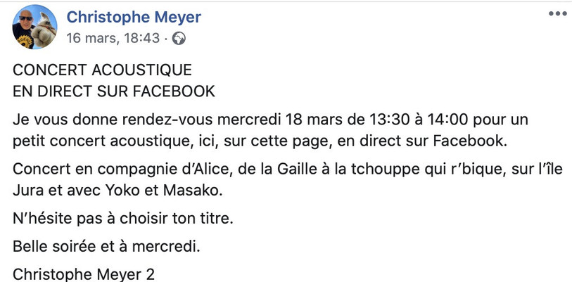 L'annonce de Christophe Meyer sur Facebook.