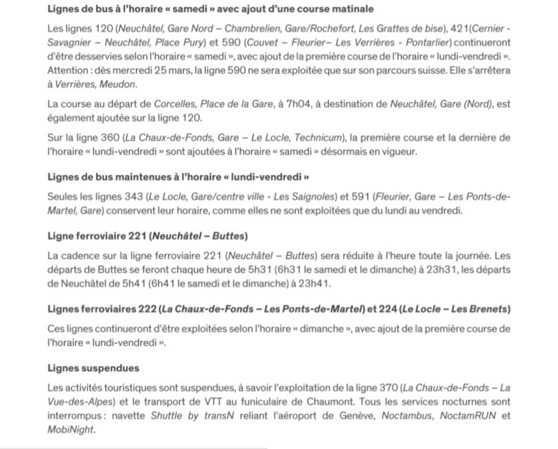 Le nouvel horaire des TransN est valable au moins jusqu'au 30 avril 2020.