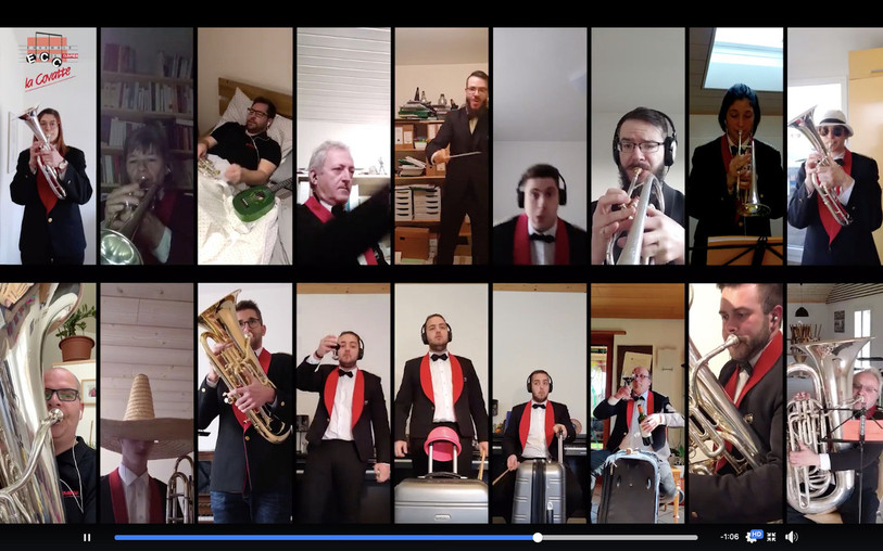 Capture d'écran du morceau improvisé sur les réseaux sociaux par la fanfare de Coeuve.