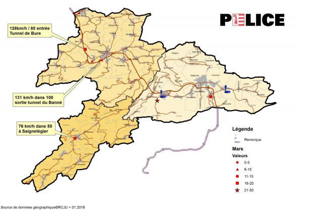La police cantonale a publié mercredi ses statistiques de la circulation pour le mois de mars. (crédit image : police jurassienne)