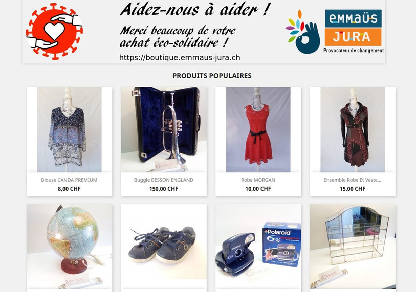 Emmaüs Jura lance sa boutique en ligne : boutique.emmaus-jura.ch