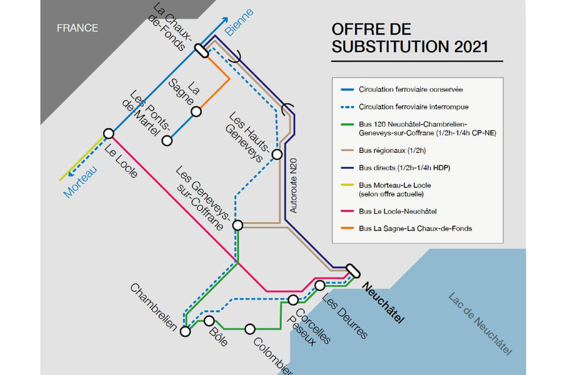 Les travaux sont menés tout le long de la ligne ferroviaire entre Neuchâtel et La Chaux-de-Fonds.