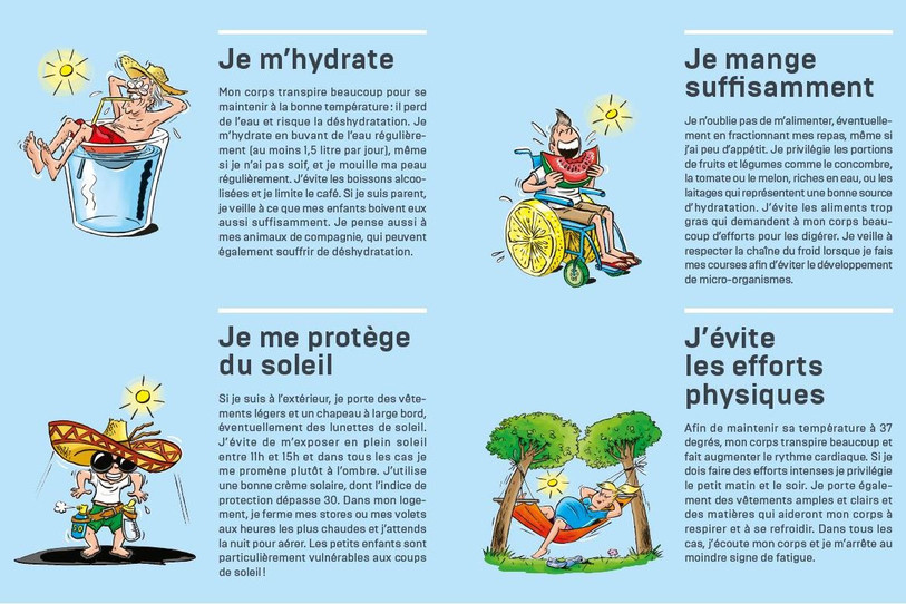 Le dépliant contient des conseils pour faire face à la canicule.
