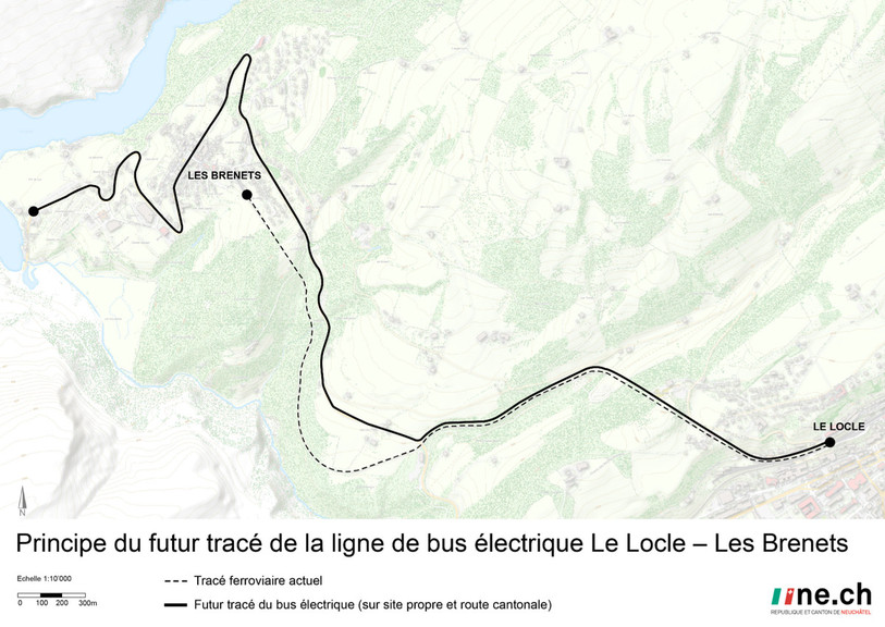 Le futur tracé suivra en partie celui de la ligne ferroviaire actuelle. (Illustration : Etat de Neuchâtel)