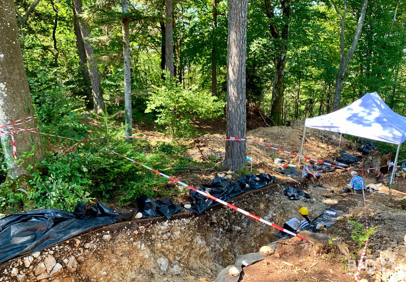 Trois tranchées ont été creusées dans la forêt du Montchaibeux, et les étudiants en archéologie sont à l'ouvrage.
