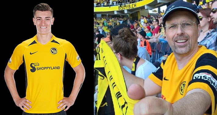 Le joueur de Young Boys Cédric Zesiger (à gauche) et le supporter Rolf Röthlisberger. (Photo: YB et Rolf Röthlisberger)