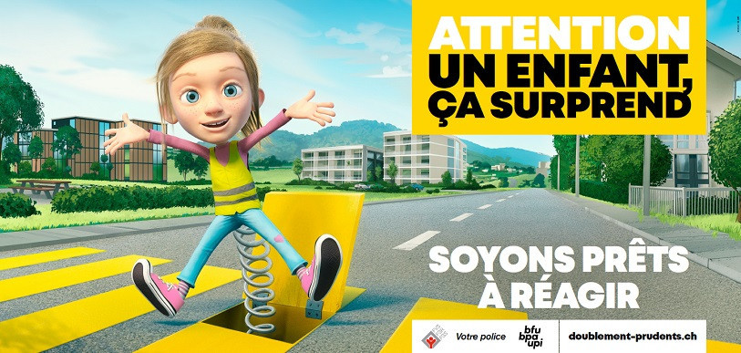 La campagne de prévention routière « Un enfant, ça surprend » invite les conducteurs à redoubler de vigilance. (Photo : police cantonale jurassienne).