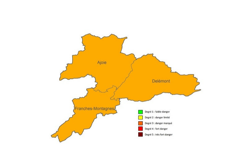 L'évaluation par les autorités du degré de danger d'incendie de forêt et de broussailles au 13 août 2020. (Photo : canton du Jura).