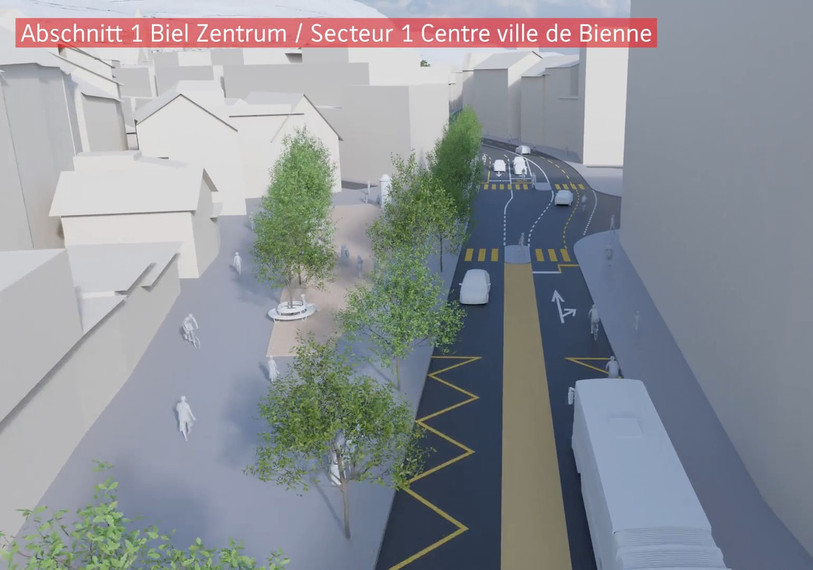 Le centre-ville de Bienne subira des réaménagements pour revaloriser ses transports. (Photo : ville de Bienne)