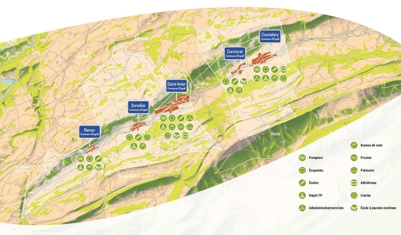 La future commune d'Erguël réunirait plus de 9000 habitants répartis sur cinq communes