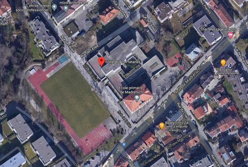 Trois classes du collège des Platanes à Bienne ont été placées en quarantaine. (Photo: Google Maps, Images ©2020 Maxar Technologies, Données cartographiques ©2020 )