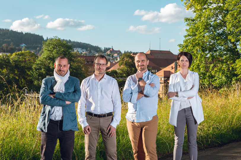 Jean-Daniel Jeanneret, Frédéric Vaucher, Xavier Hüther et Crystel Graf sont les candidats du PLR au Conseil communal. (photo: PLR La Chaux-de-Fonds)