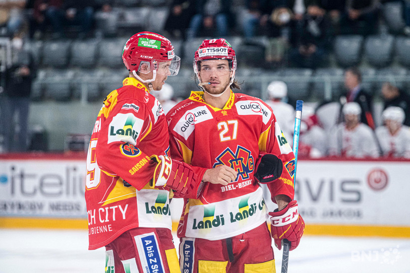 Yannick Rathgeb et David Ullström ont marqué lors du festival offensif du HC Bienne dimanche (photo : archives Jonathan Vallat).