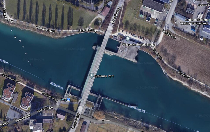 Le pont entre Brügg et Port sera fermé à la circulation le week-end prochain. (Google Maps – Images ©2020 Maxar Technologies, Données cartographiques ©2020)