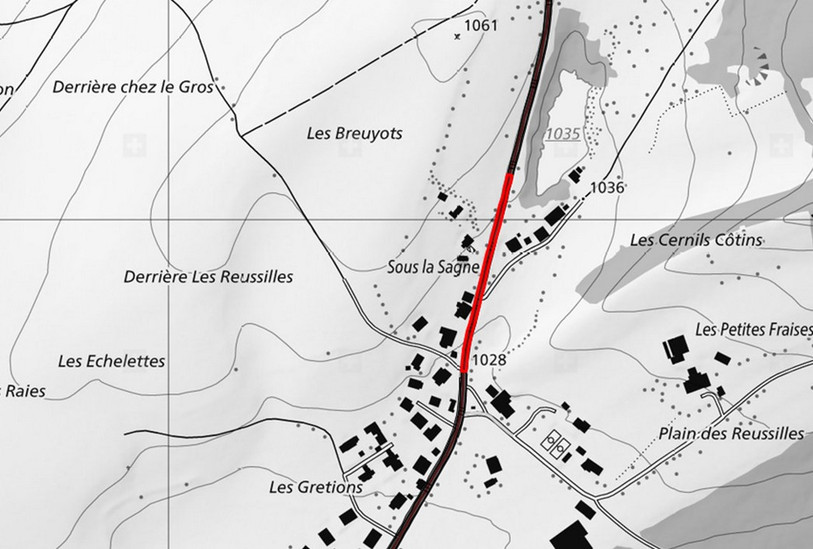 Le tronçon concerné se situe à la sortie nord du village. (Image : Office des ponts et chaussées du canton de Berne)