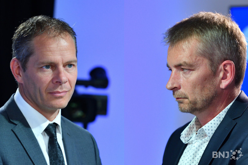 David Eray (à gauche) et Stéphane Babey ont trois semaines pour abattre leurs cartes et convaincre les Jurassiens qu’ils méritent un siège au Gouvernement. (Photomontage).