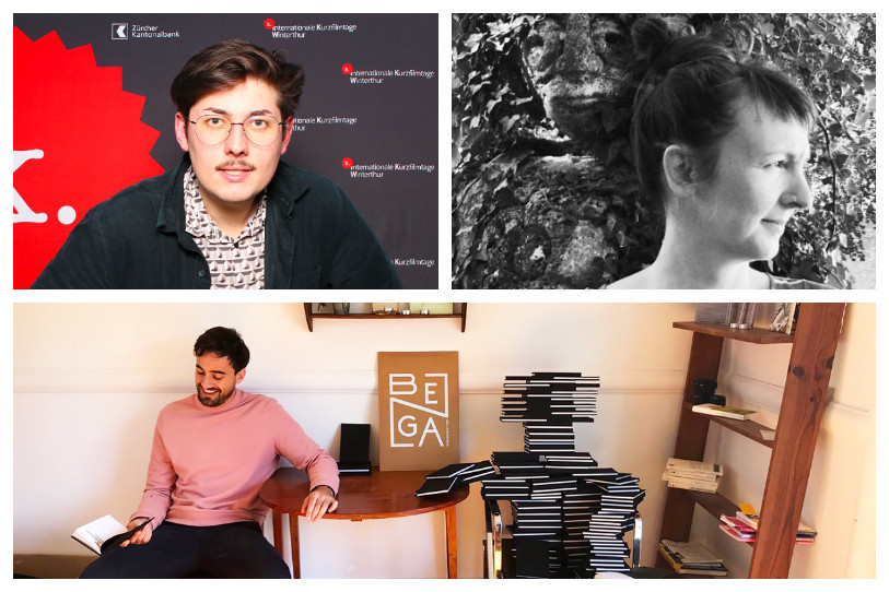 Les trois artistes lauréats de gauche à droite en partant du haut : Loïc Hobi, Sophie Bovy et Alan Marzo, respectivement
cinéaste, auteure et artiste conceptuel. (Photo : SP)