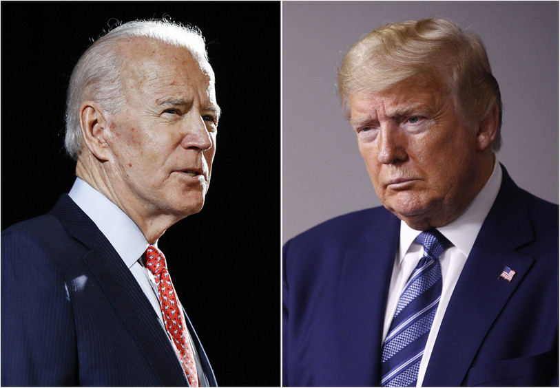 De gauche à droite : le candidat démocrate Joe Biden et le républicain Donald Trump s'affrontent pour un mandat de quatre ans à la tête des États-Unis. (Photo : AP / KEYSTONE).