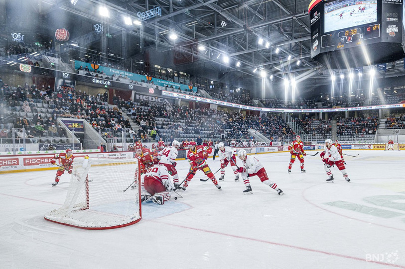 Au terme de sa quarantaine, le HC Bienne retrouvera la glace le 10 novembre à l'occasion de la réception de Zoug et jouera au moins jusqu'au 1er décembre à huis clos (photo : Jonathan Vallat).