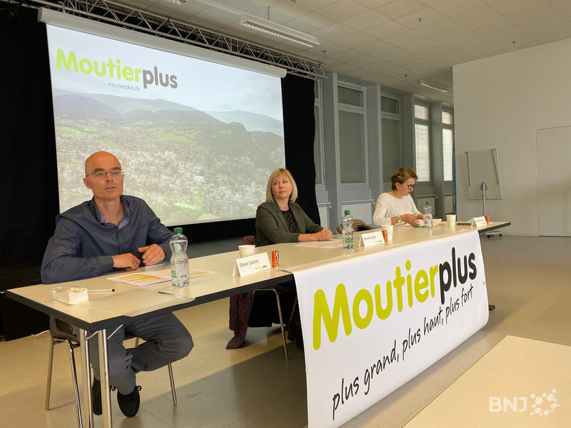 Le mouvement Moutier Plus est mené par trois personnalités politiques de Moutier, à savoir Stève Léchot, Muriel Käslin et Morena Pozner (de gauche à droite).