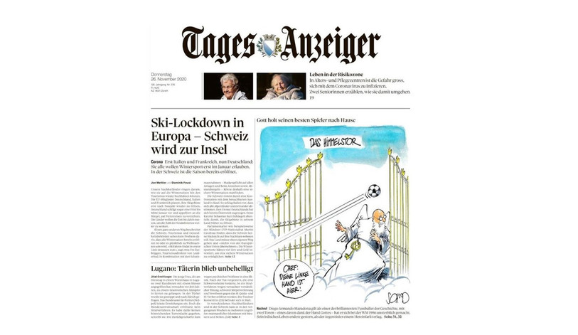 Le Tages Anzeiger imagine l'arrivée au paradis de Diego Maradona.