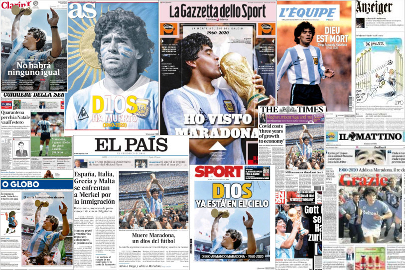 Le footballeur argentin Diego Maradona fait la une de la presse internationale.