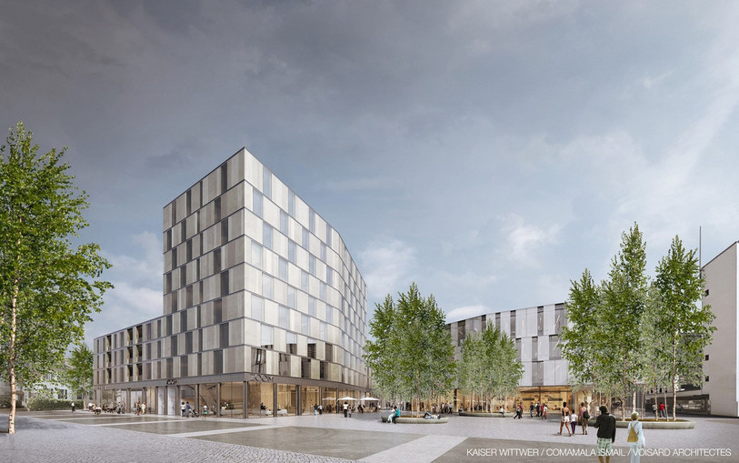 Une illustration du nouveau bâtiment de la Poste et de ses alentours.